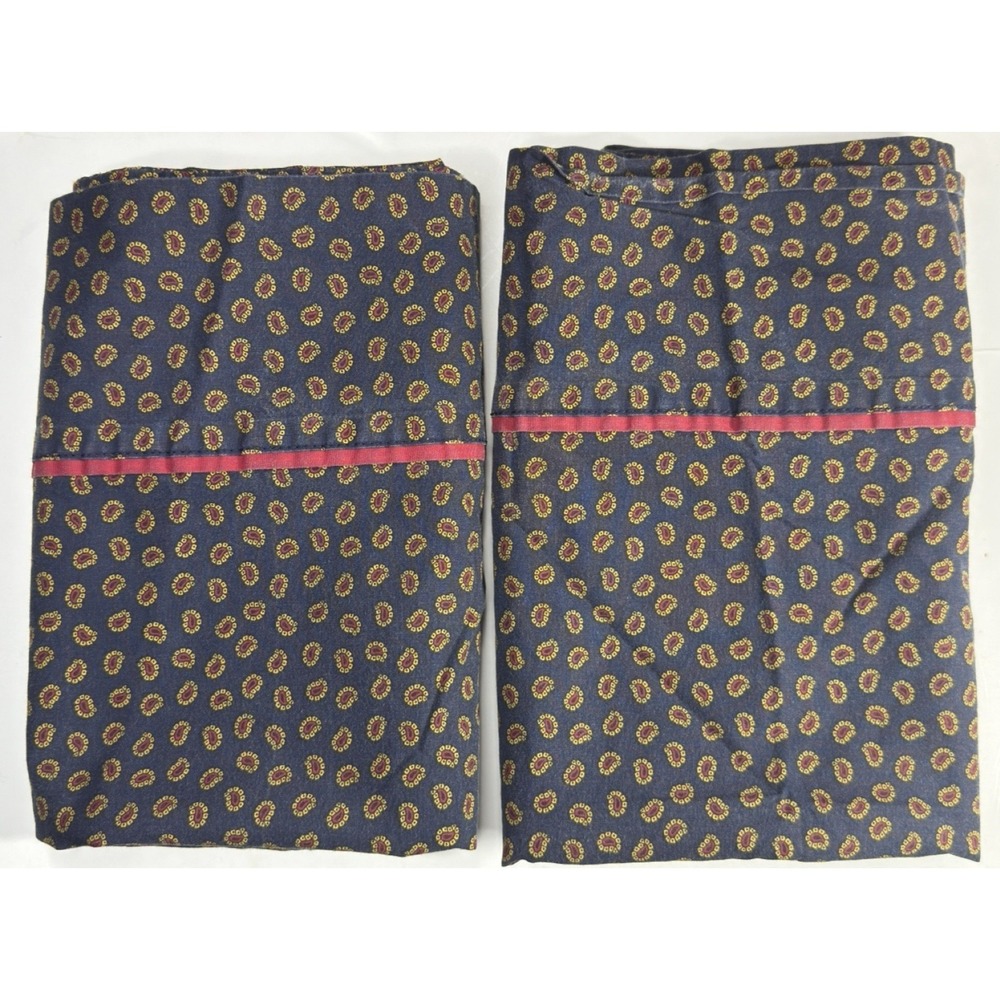 Ralph Lauren Pillowcase Set Foulard Paisley Studio KING Navy Blue Red Gold